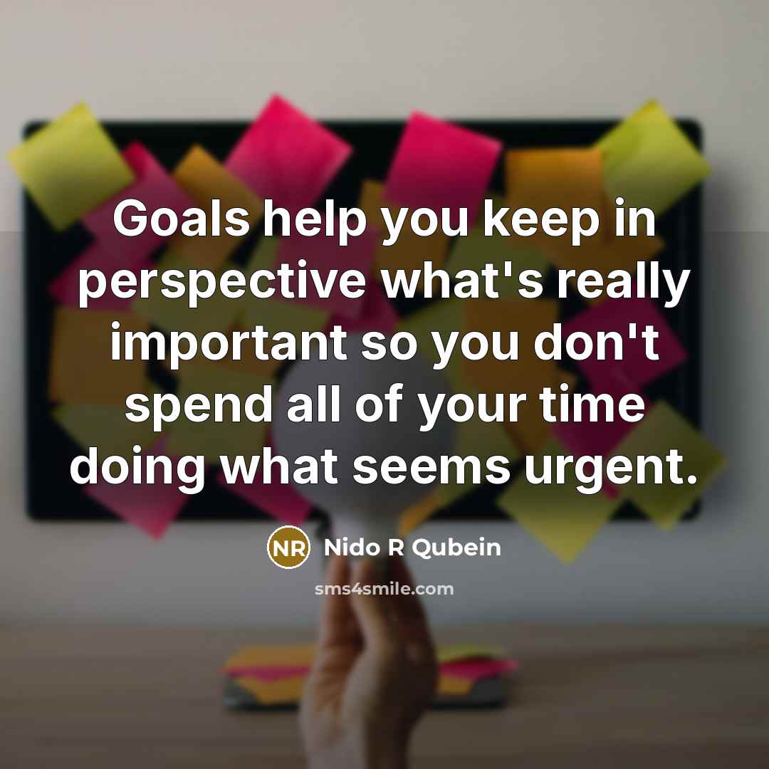 “Goals help you keep in perspective what's really important so…” quote by Nido R Qubein