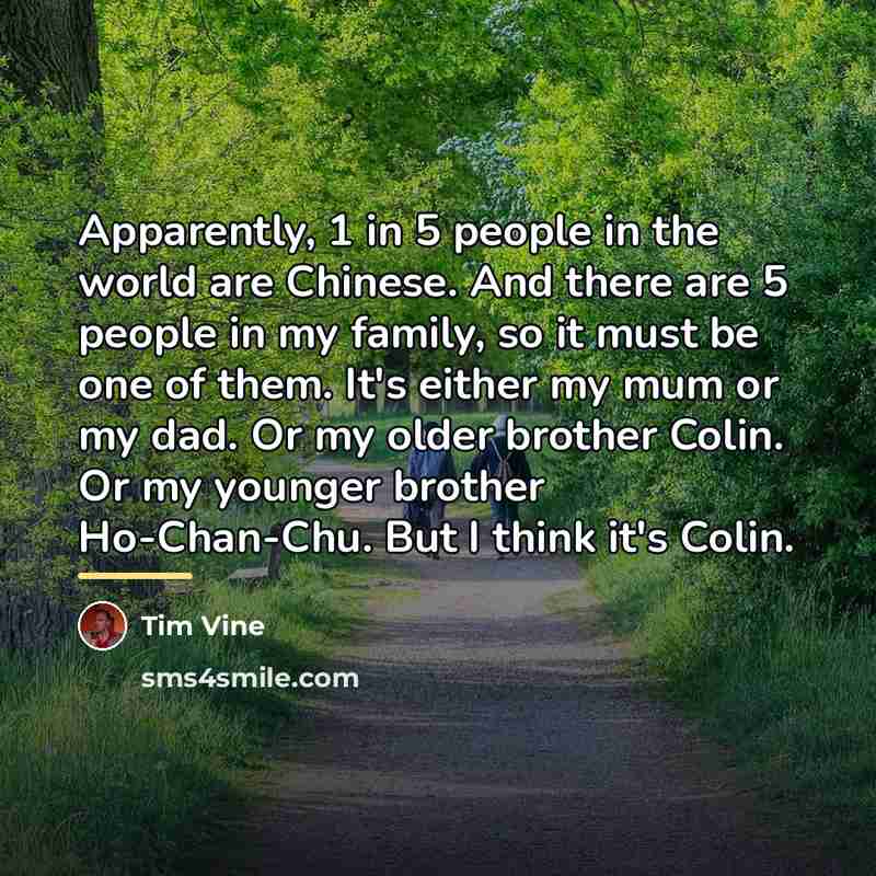 “Apparently, 1 in 5 people in the world are Chinese.…” quote by Tim Vine