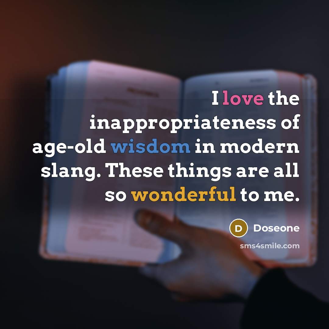 “I love the inappropriateness of age-old wisdom in modern slang.…” quote by Doseone