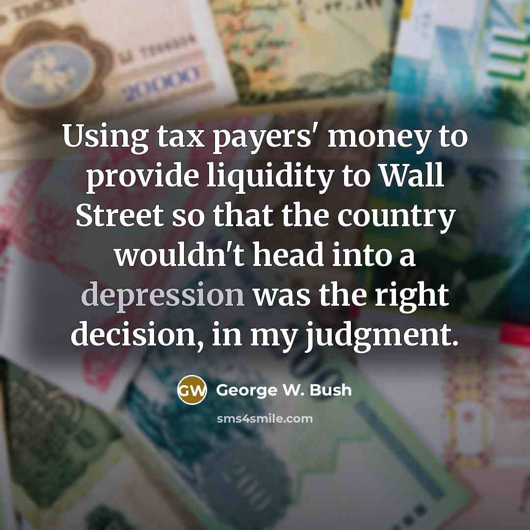 “Using tax payers' money to provide liquidity to Wall Street…” quote by George W. Bush