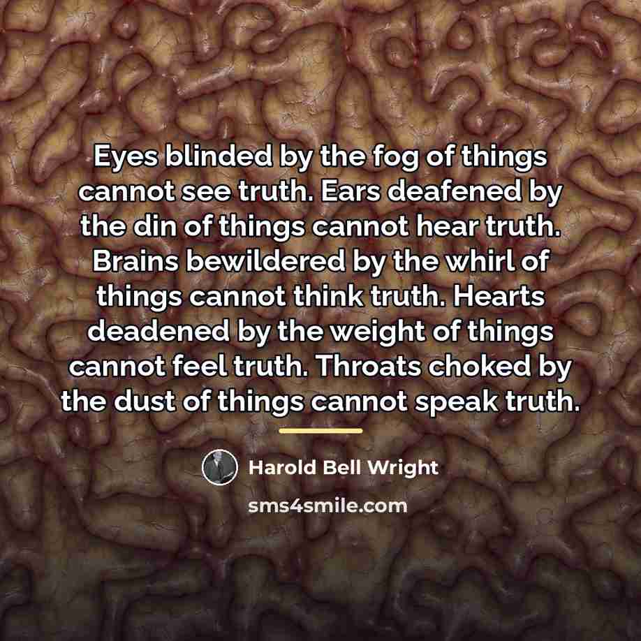 “Eyes blinded by the fog of things cannot see truth.…” quote by Harold Bell Wright