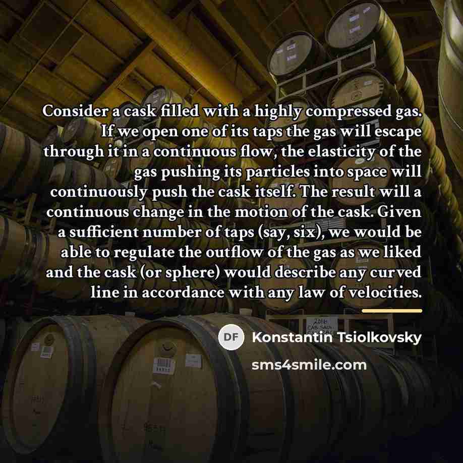 “Consider a cask filled with a highly compressed gas. If…” quote by Konstantin Tsiolkovsky