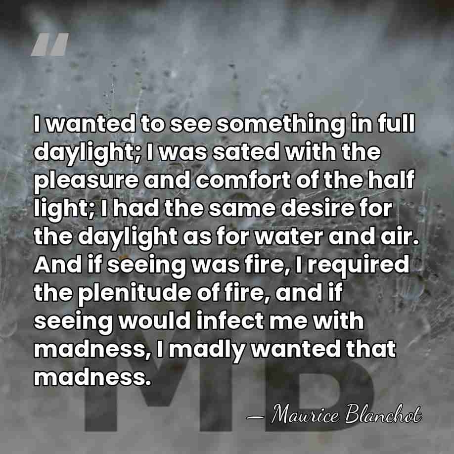 I wanted to see something in full daylight; I was sated with&hellip; - Maurice Blanchot