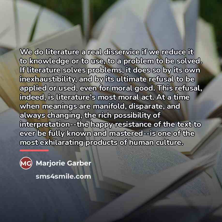“We do literature a real disservice if we reduce it…” quote by Marjorie Garber