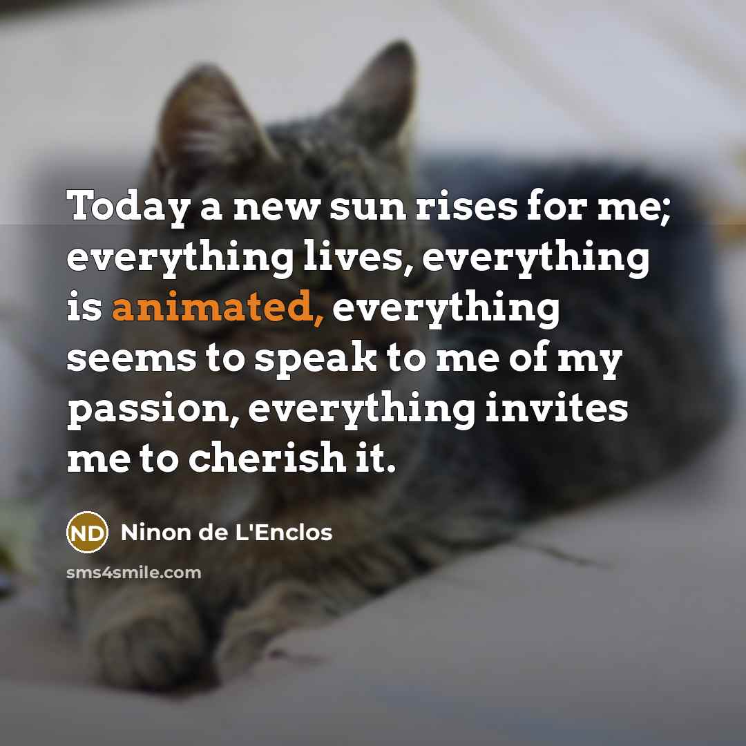 “Today a new sun rises for me; everything lives, everything…” quote by Ninon de L'Enclos