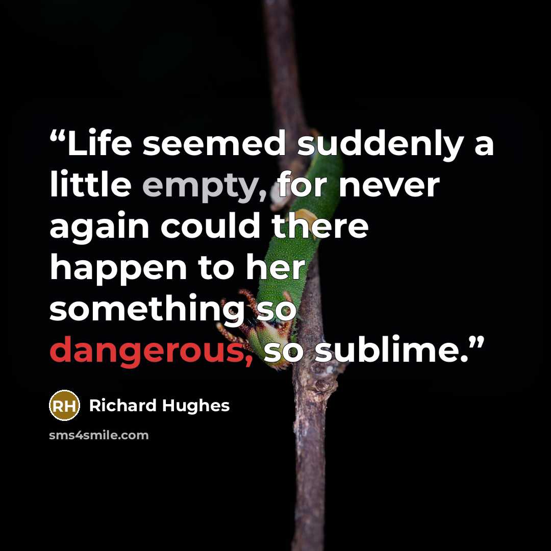“Life seemed suddenly a little empty, for never again could there happen to her something so dangerous, so sublime.” quote by Richard Hughes