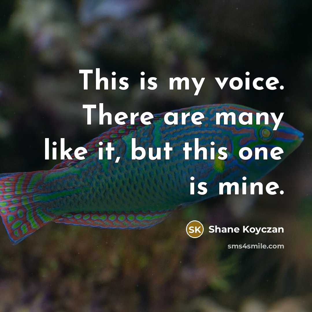 “This is my voice. There are many like it, but…” quote by Shane Koyczan