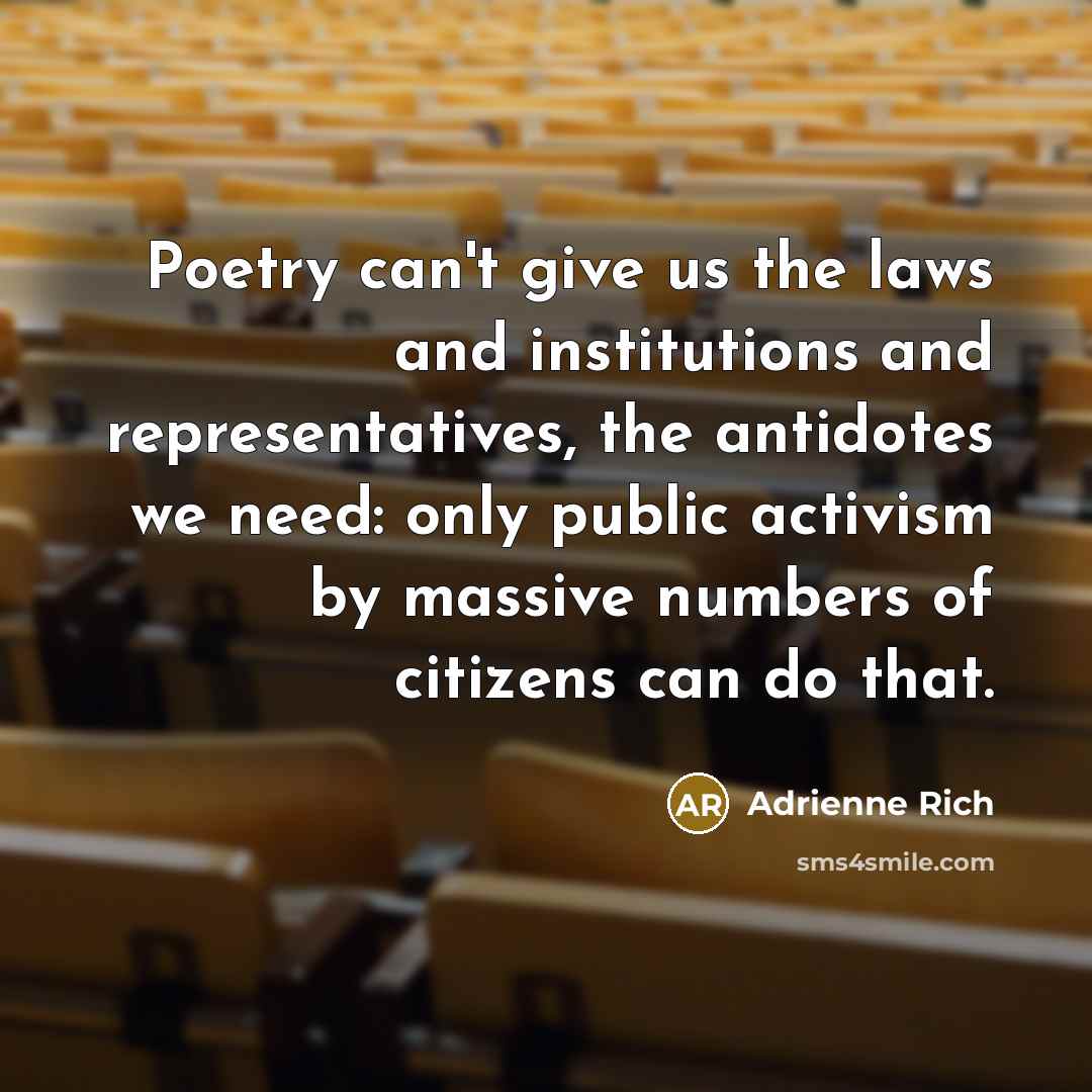 “Poetry can't give us the laws and institutions and representatives,…” quote by Adrienne Rich