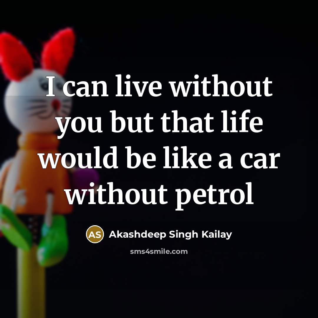 “I can live without you but that life would be like a car without petrol” quote by Akashdeep Singh Kailay