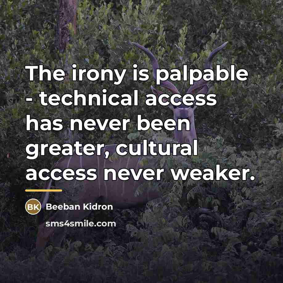 “The irony is palpable - technical access has never been…” quote by Beeban Kidron