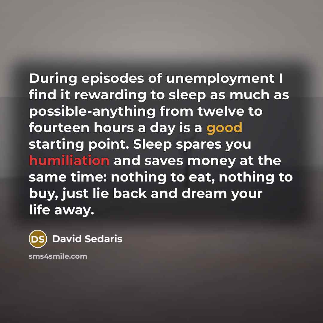 “During episodes of unemployment I find it rewarding to sleep…” quote by David Sedaris