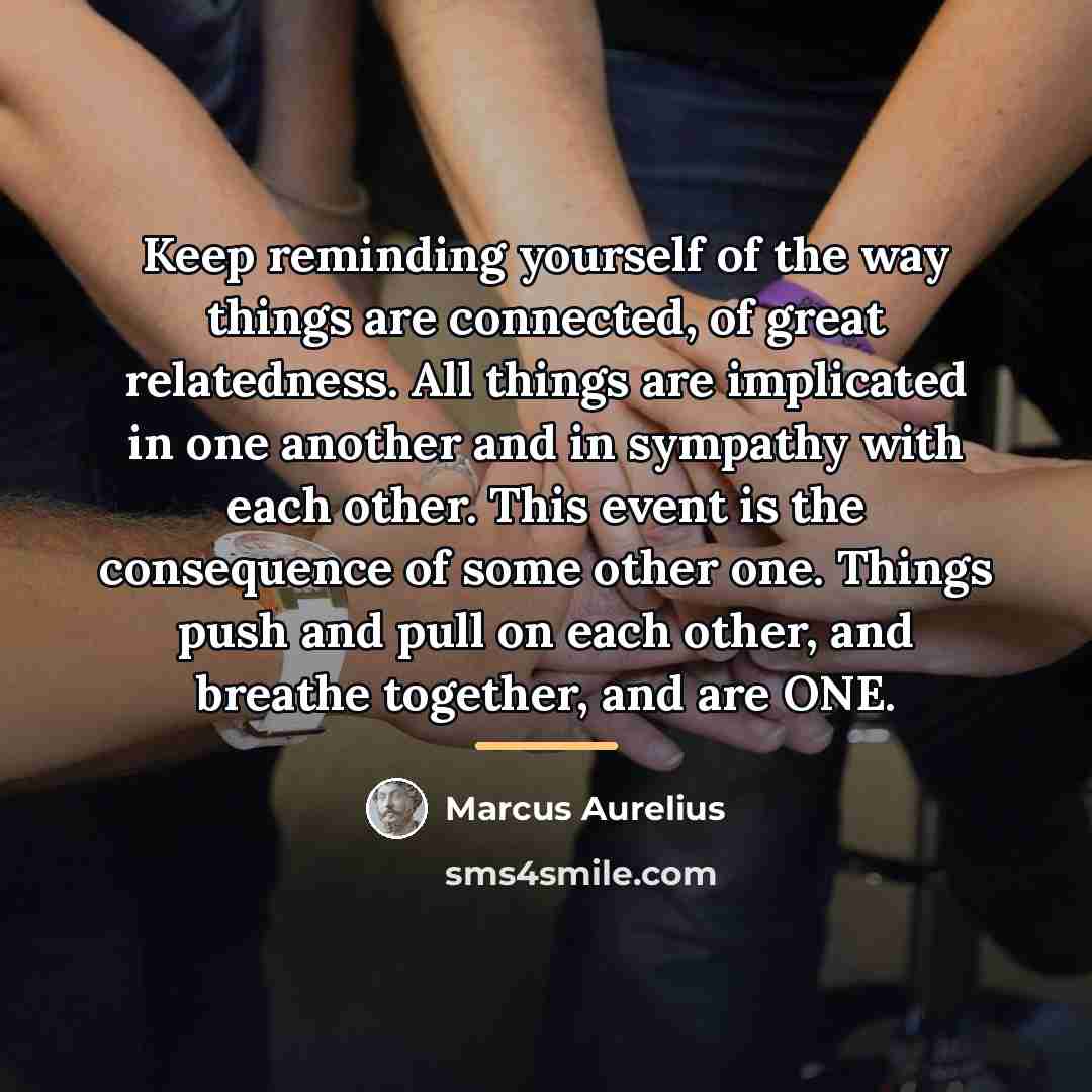 “Keep reminding yourself of the way things are connected, of…” quote by Marcus Aurelius