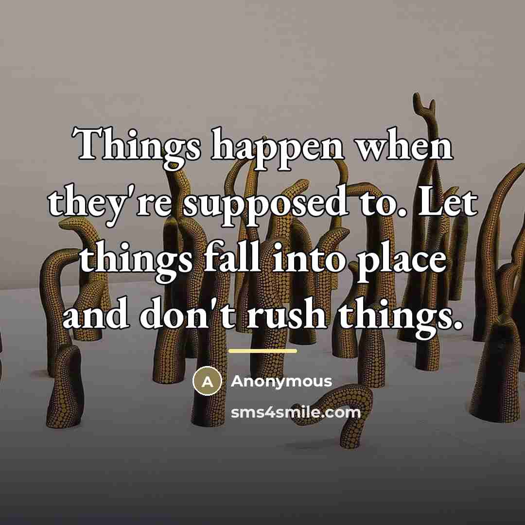 “Things happen when they're supposed to. Let things fall into…” quote by Anonymous