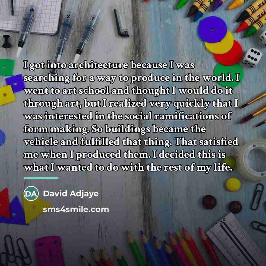 “I got into architecture because I was searching for a…” quote by David Adjaye