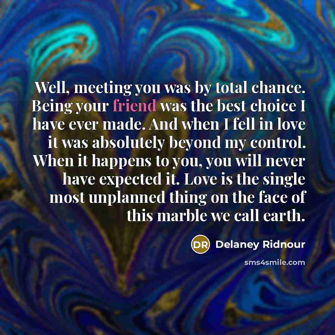 “Well, meeting you was by total chance. Being your friend…” quote by Delaney Ridnour