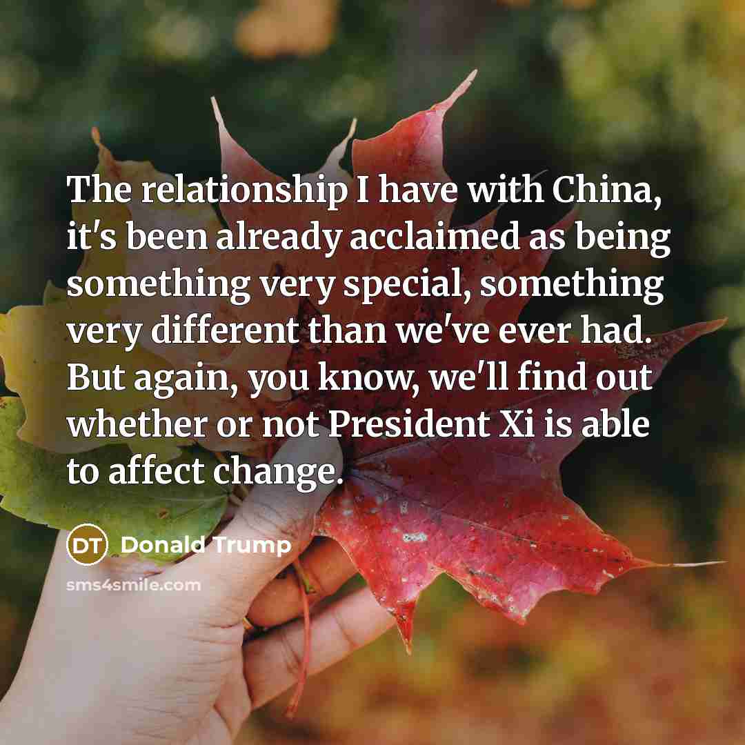 “The relationship I have with China, it's been already acclaimed…” quote by Donald Trump