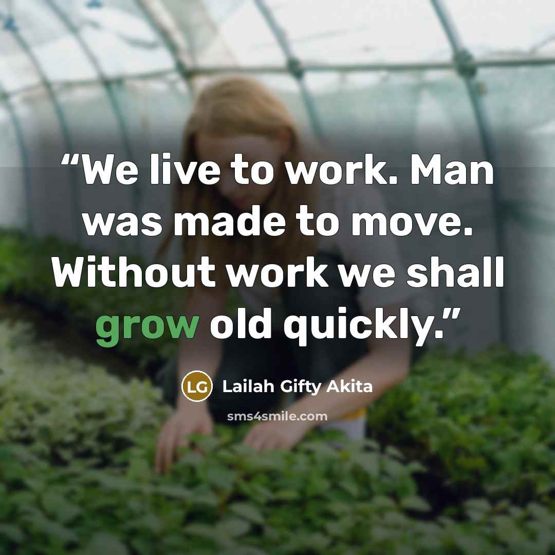 “We live to work. Man was made to move. Without work we shall grow old quickly.” quote by Lailah Gifty Akita