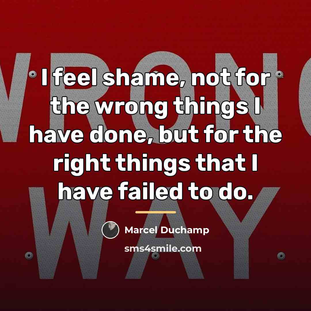 “I feel shame, not for the wrong things I have…” quote by Marcel Duchamp
