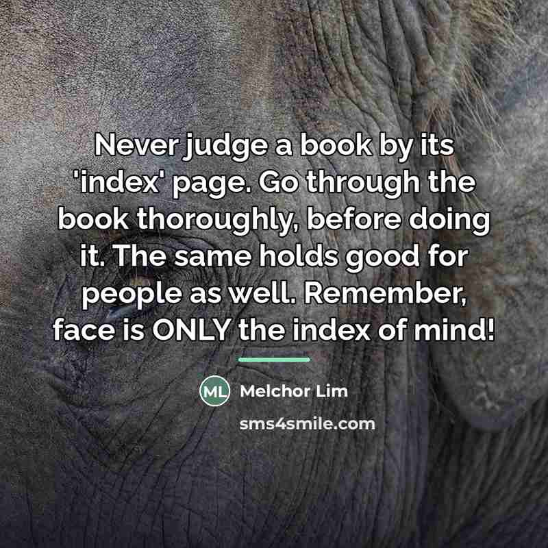 “Never judge a book by its 'index' page. Go through…” quote by Melchor Lim