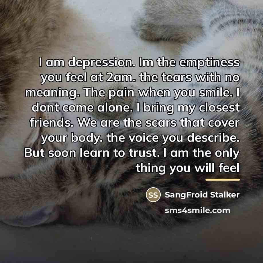 “I am depression. Im the emptiness you feel at 2am.…” quote by SangFroid Stalker