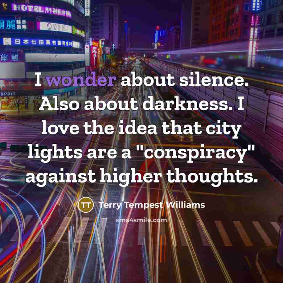 “I wonder about silence. Also about darkness. I love the…” quote by Terry Tempest Williams