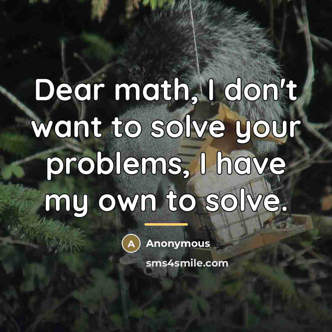 “Dear math, I don't want to solve your problems, I…” quote by Anonymous