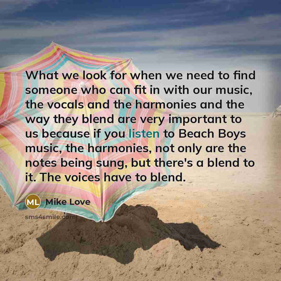 “What we look for when we need to find someone…” quote by Mike Love