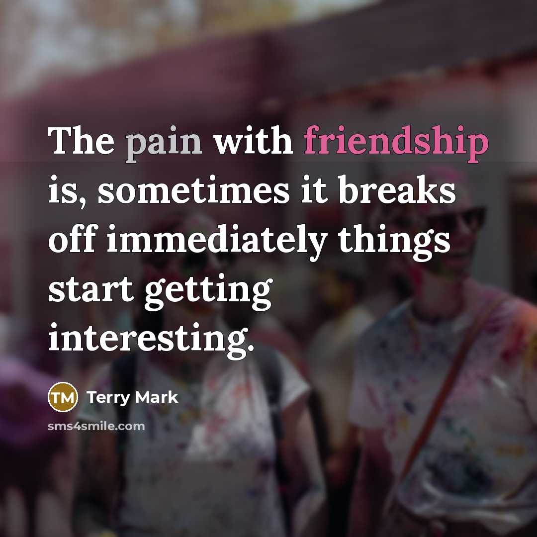 “The pain with friendship is, sometimes it breaks off immediately things start getting interesting.” quote by Terry Mark