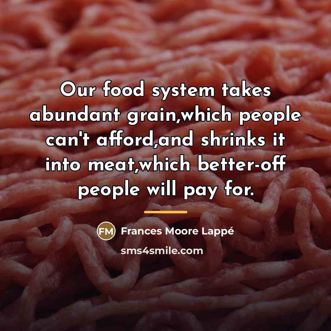 “Our food system takes abundant grain,which people can't afford,and shrinks…” quote by Frances Moore Lappé