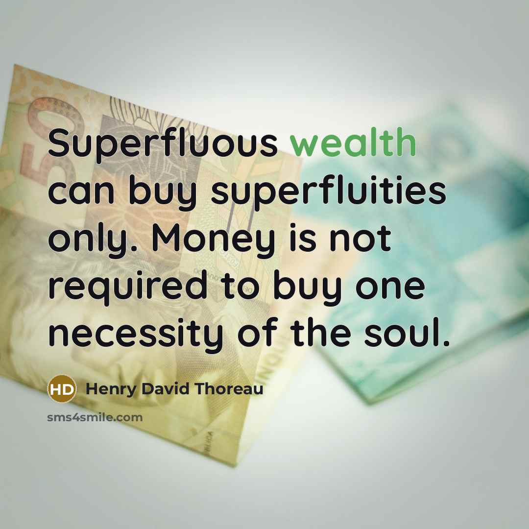 “Superfluous wealth can buy superfluities only. Money is not required…” quote by Henry David Thoreau