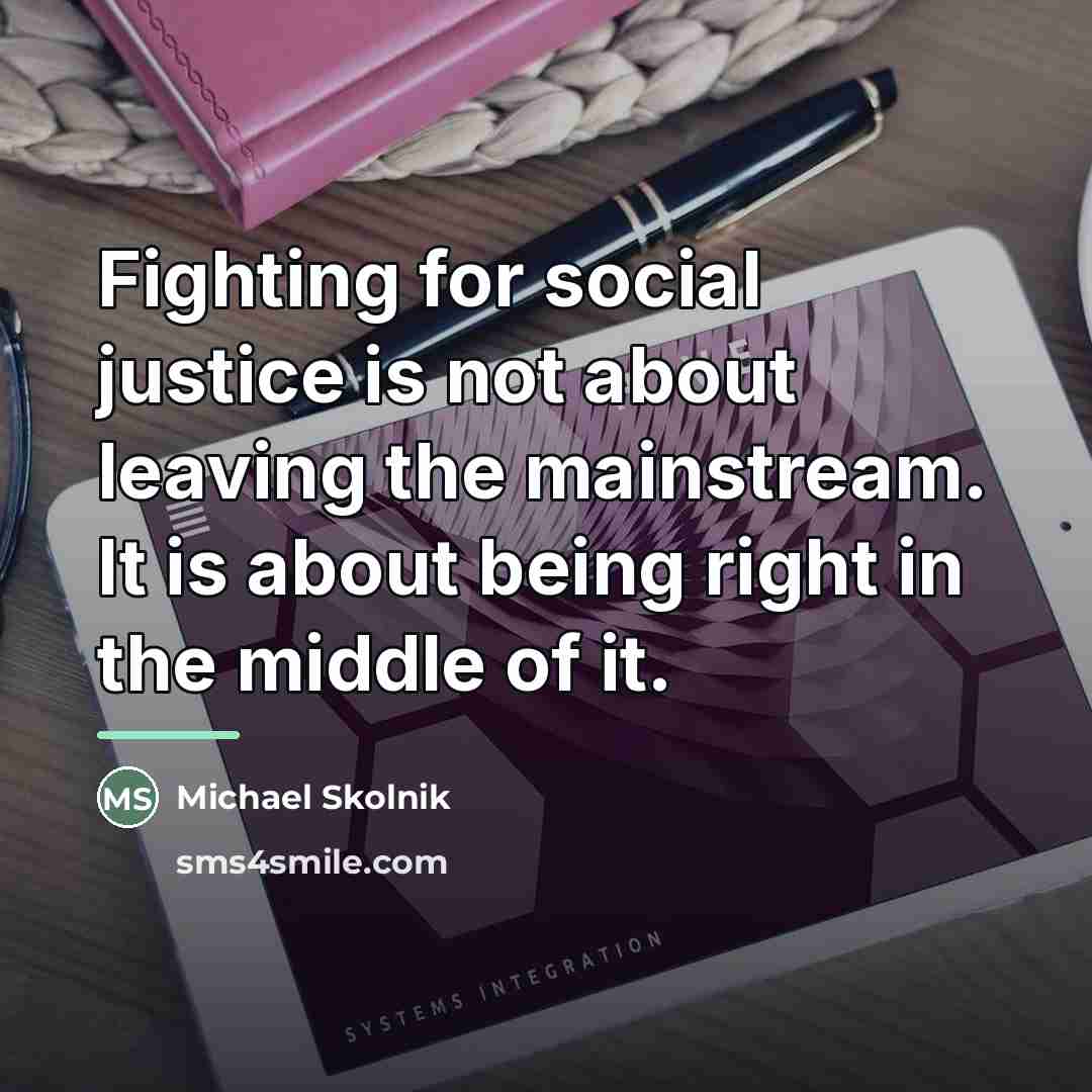 “Fighting for social justice is not about leaving the mainstream.…” quote by Michael Skolnik
