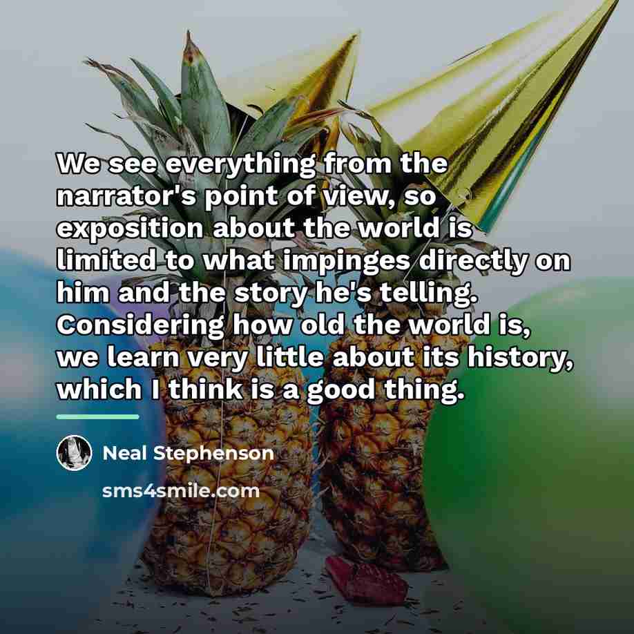 “We see everything from the narrator's point of view, so…” quote by Neal Stephenson