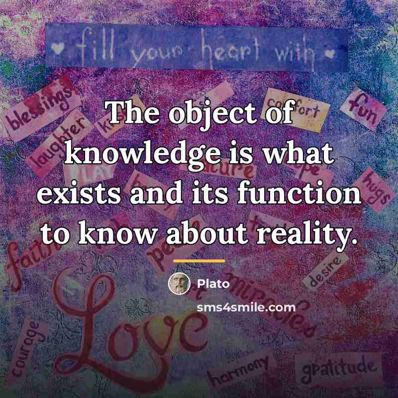 “The object of knowledge is what exists and its function…” quote by Plato