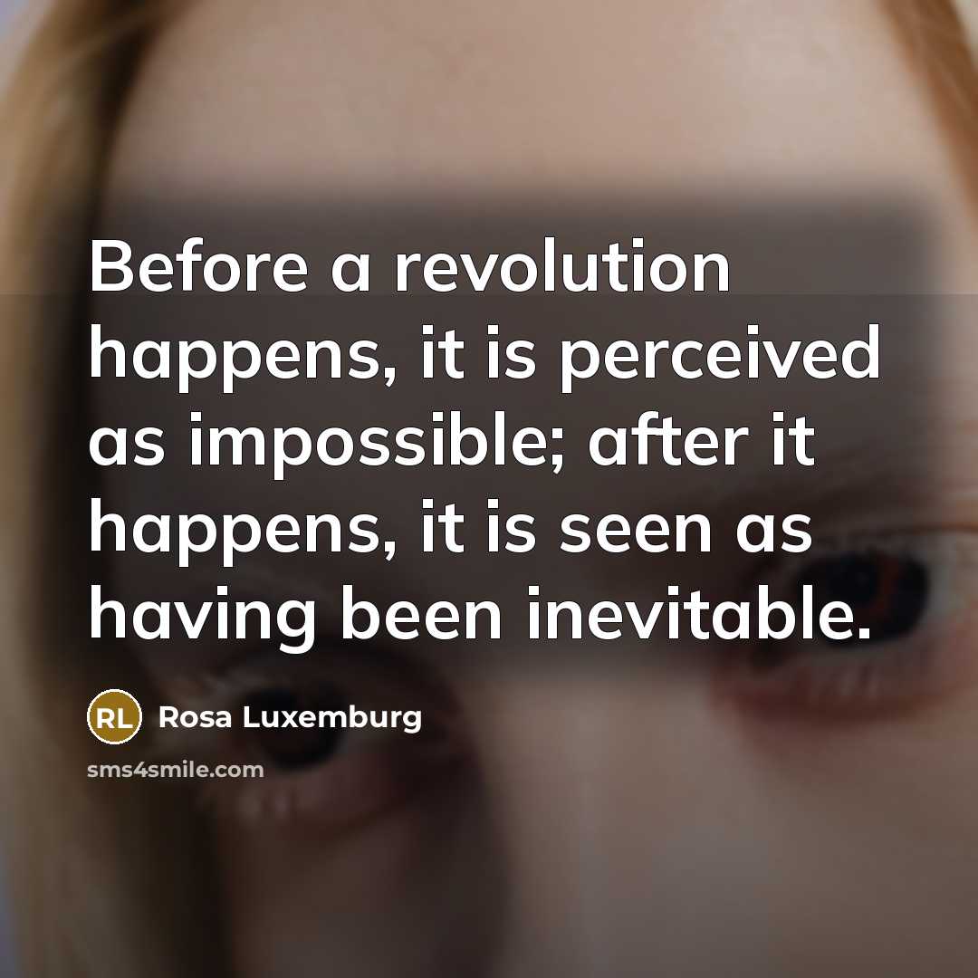 “Before a revolution happens, it is perceived as impossible; after…” quote by Rosa Luxemburg