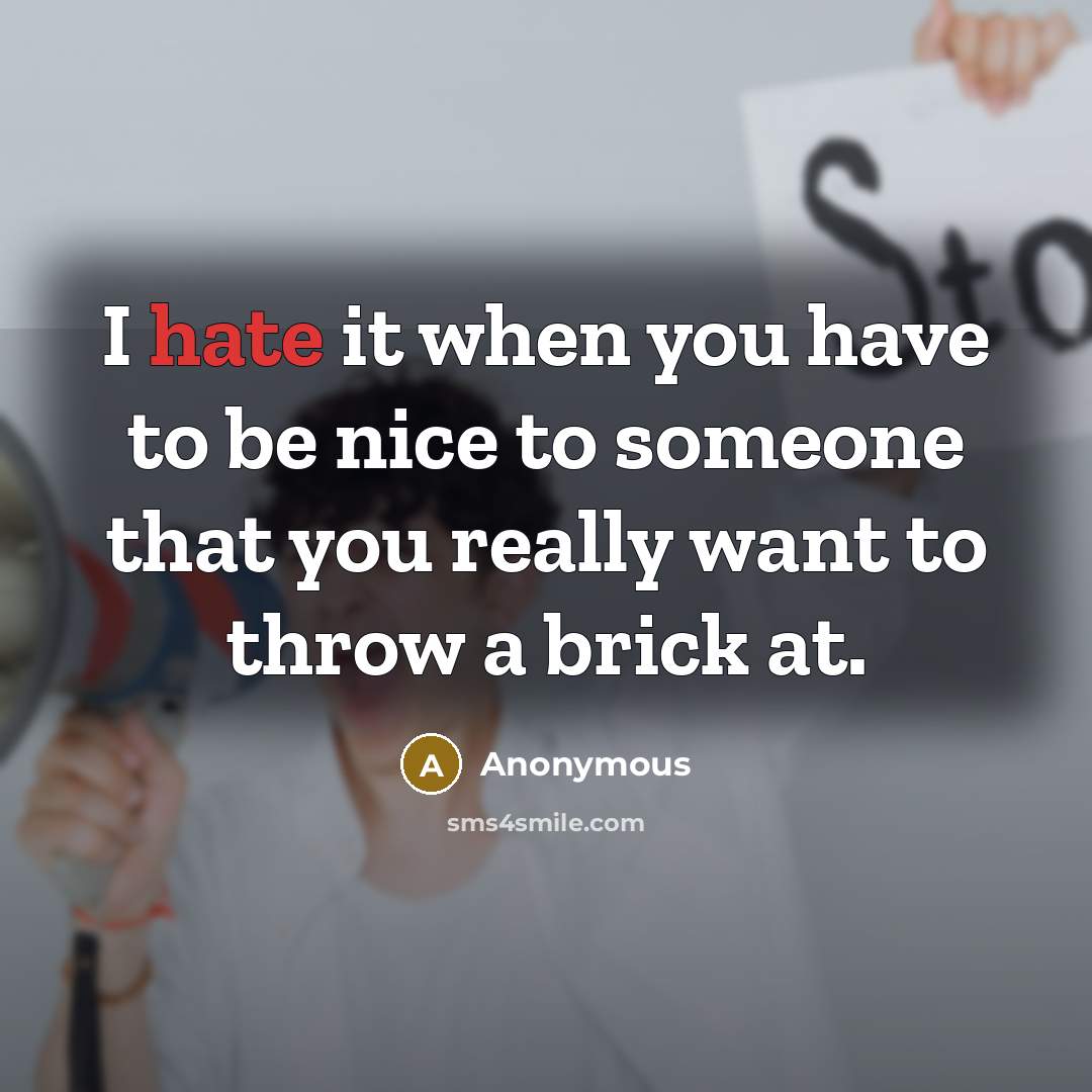 “I hate it when you have to be nice to someone that you really want to throw a brick at.” quote by Anonymous