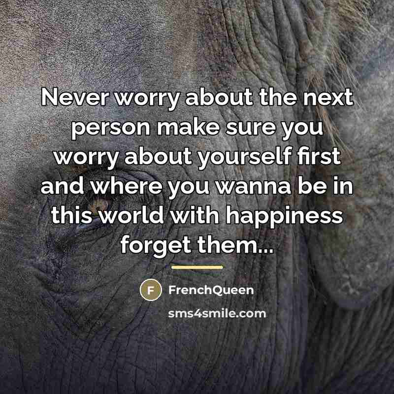 “Never worry about the next person make sure you worry…” quote by Frenchqueen