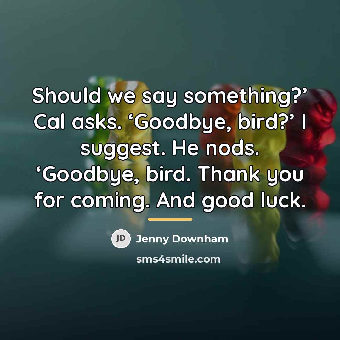 “Should we say something?’ Cal asks. ‘Goodbye, bird?’ I suggest.…” quote by Jenny Downham