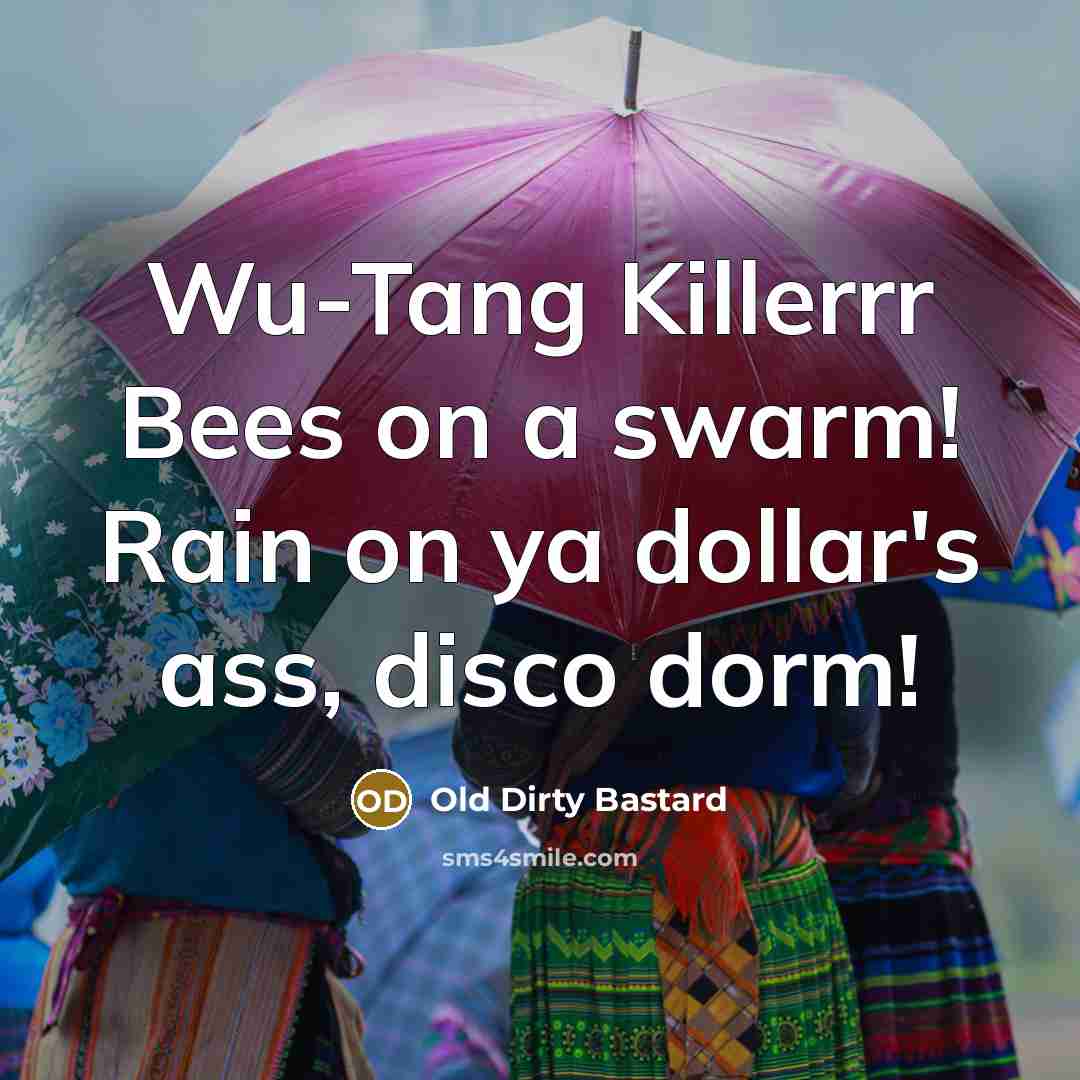 “Wu-Tang Killerrr Bees on a swarm! Rain on ya dollar's ass, disco dorm!” quote by Old Dirty Bastard