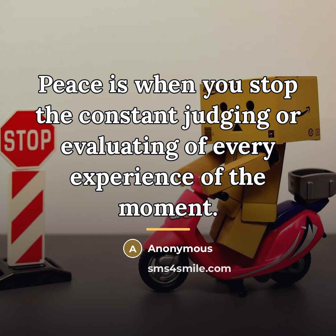 “Peace is when you stop the constant judging or evaluating…” quote by Anonymous