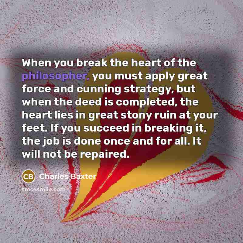 “When you break the heart of the philosopher, you must…” quote by Charles Baxter