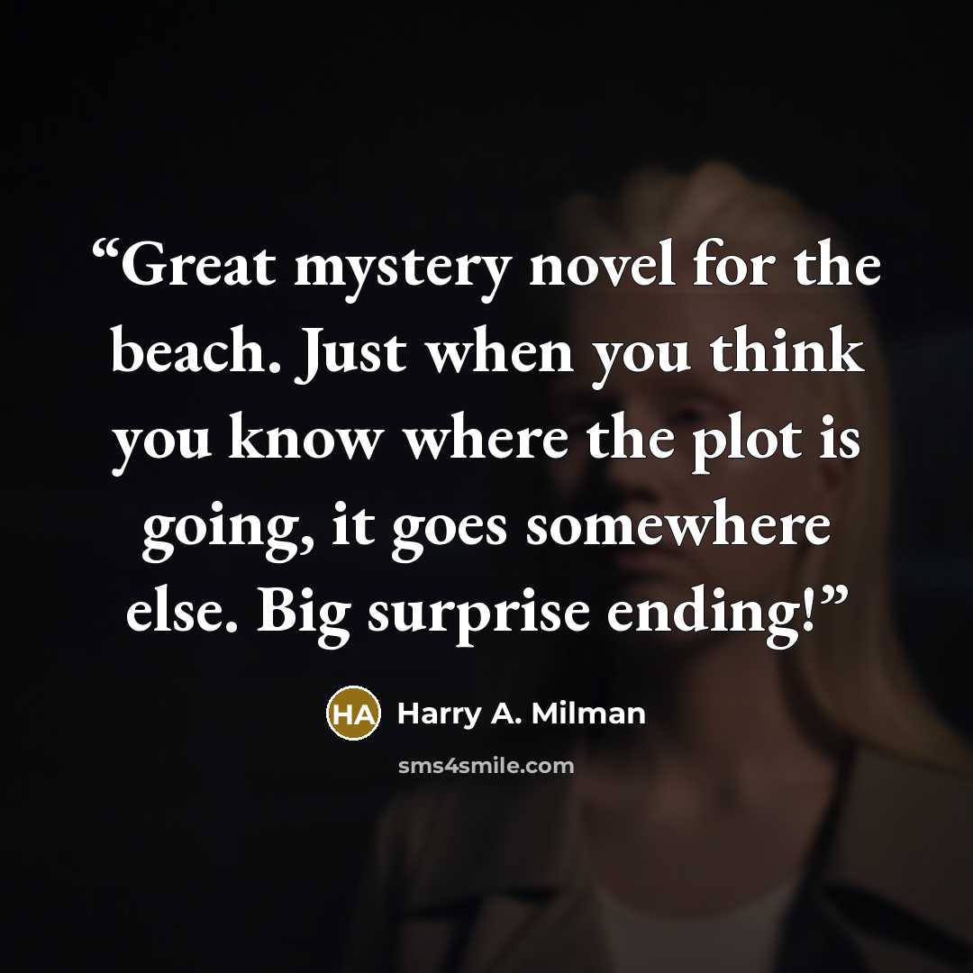“Great mystery novel for the beach. Just when you think you know where the plot is going, it goes somewhere else. Big surprise ending!” quote by Harry A. Milman
