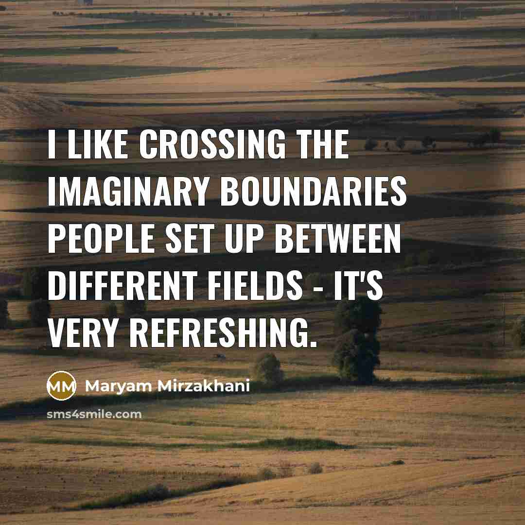 “I like crossing the imaginary boundaries people set up between…” quote by Maryam Mirzakhani