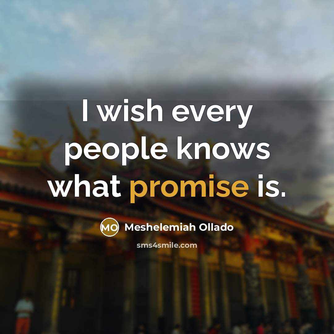 “I wish every people knows what promise is.…” quote by Meshelemiah Ollado