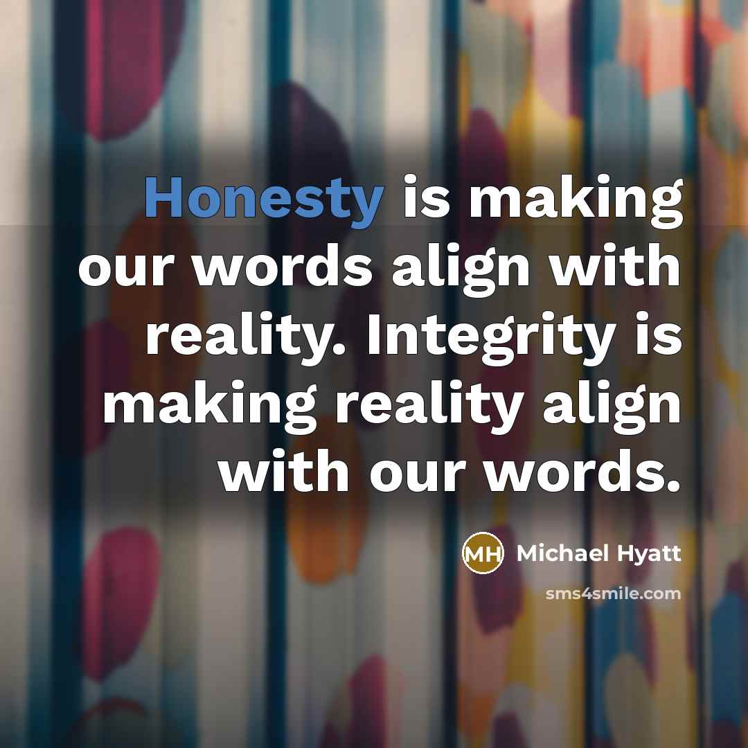 “Honesty is making our words align with reality. Integrity is…” quote by Michael Hyatt