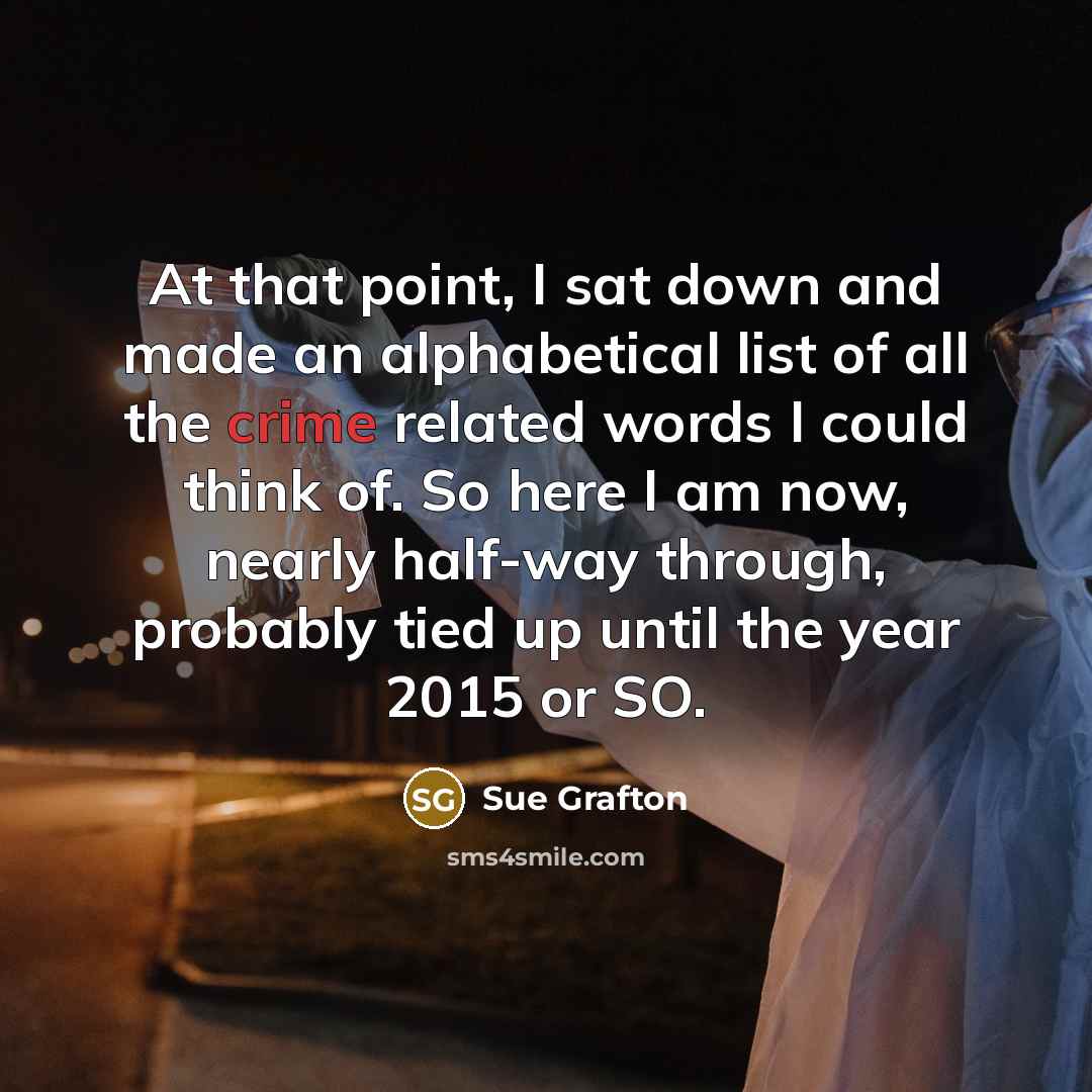 “At that point, I sat down and made an alphabetical…” quote by Sue Grafton