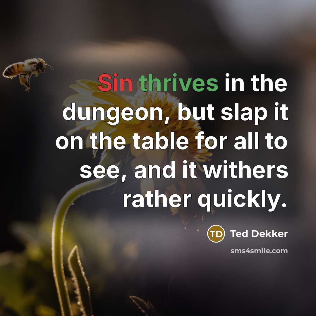 “Sin thrives in the dungeon, but slap it on the table for all to see, and it withers rather quickly.” quote by Ted Dekker