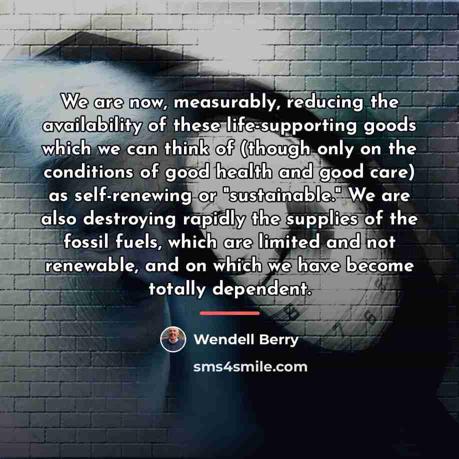“We are now, measurably, reducing the availability of these life-supporting…” quote by Wendell Berry