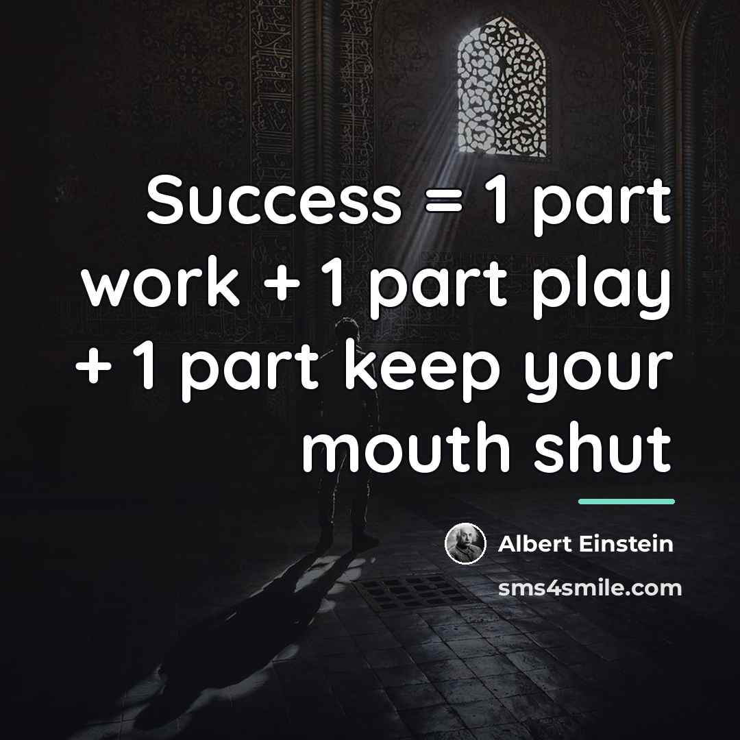 “Success = 1 part work + 1 part play +…” quote by Albert Einstein