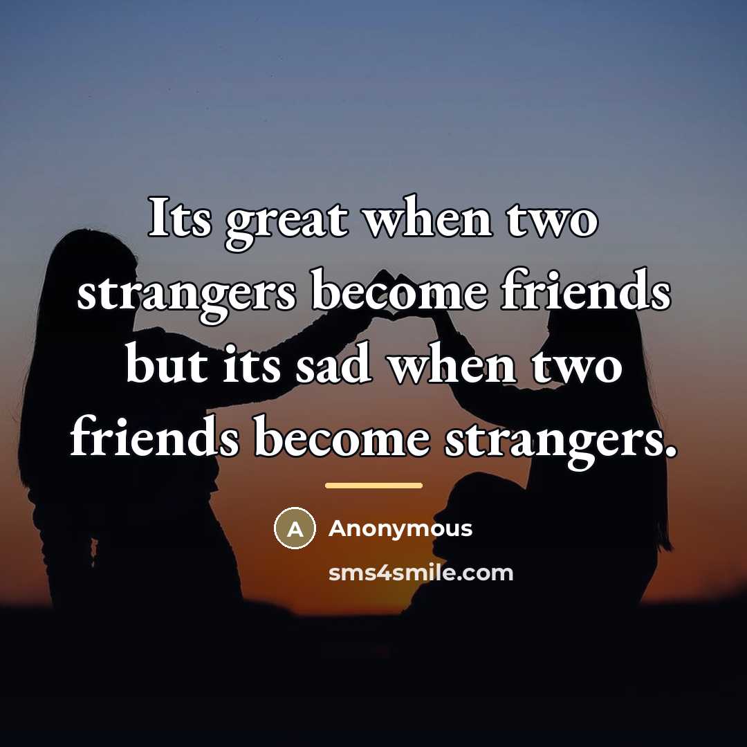“Its great when two strangers become friends but its sad…” quote by Anonymous