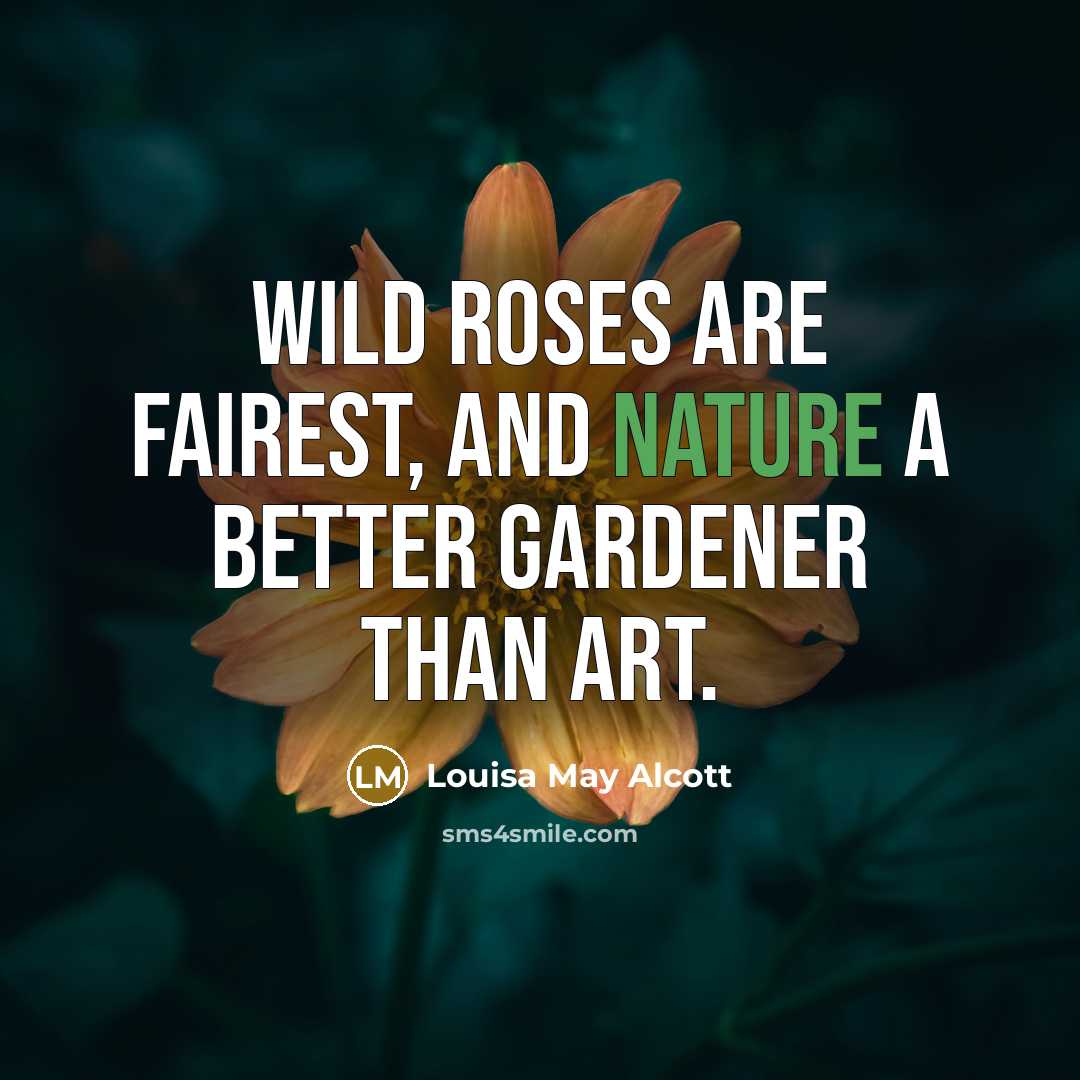 “Wild roses are fairest, and nature a better gardener than…” quote by Louisa May Alcott